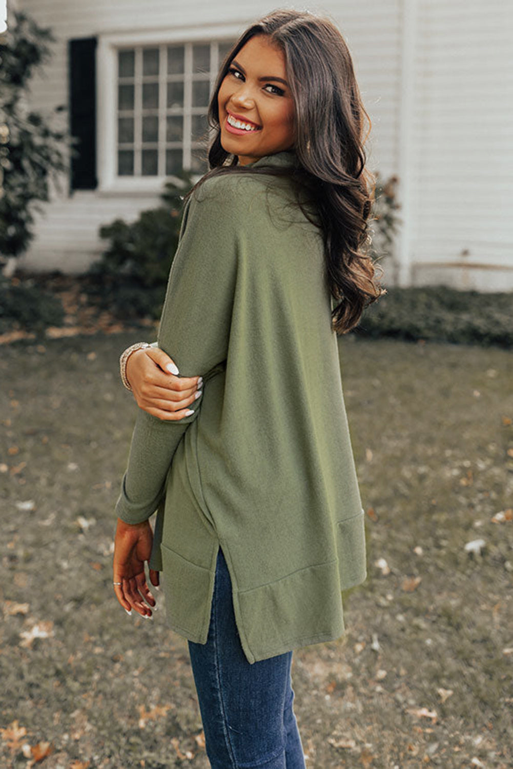 Jungle Green Cowl Neck Shift Tunic Top-Tops-MomFashion