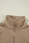 Pale Khaki Solid Half Zipper Quilted Pullover Sweatshirt-Tops-MomFashion