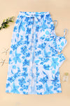 Sky Blue Tropical Ruffle Bikini High Waisted Swimsuit with Sarong-Swimwear-MomFashion