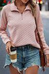 Pale Chestnut Textured Quarter Zip Raglan Sleeve Sweatshirt-Tops-MomFashion