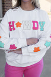 White Glitter Howdy Patch Graphic Casual Sweatshirt-Tops-MomFashion