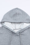 Gray Quilted Kangaroo Pocket Drawstring Hoodie-Tops-MomFashion