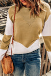 Two-Tone Chevron Pullover Sweater-Tops-MomFashion