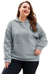 Gray Kangaroo Pockets Quilted Plus Size Hoodie-Plus Size-MomFashion