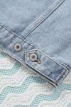 Sky Blue Button Closure Ripped Hooded Denim Jacket-Outerwear-MomFashion