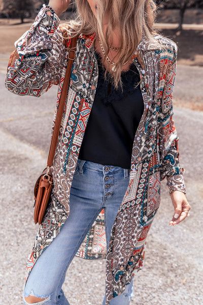 Multicolour Boho Mix Print Long Kimono-Outerwear-MomFashion