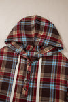 Red Plus Size Plaid Kangaroo Pocket Drawstring Hoodie-Plus Size-MomFashion