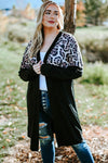 Black Leopard Detail Plus Size Cardigan-Plus Size-MomFashion