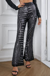 Black Sequin Wide Leg Pants-Bottoms-MomFashion