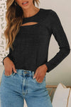 Black Sparkle Metallic Cut Out Long Sleeve Top-Tops-MomFashion