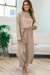 Smoke Gray Loose Textured Pullover and Pants Outfit-Loungewear-MomFashion