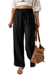 Black Drawstring Elastic Waist Casual Wide Leg Pants-Bottoms-MomFashion