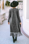 Black Fringed Hem Pocketed Open Cardigan-Tops-MomFashion