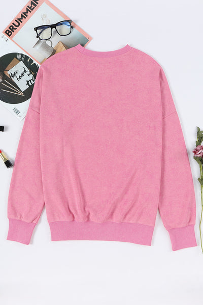 Pink Drop Shoulder Ribbed Trim Oversized Sweatshirt-Tops-MomFashion