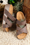 Brown Braided Detail Criss Cross Platform Slippers-Shoes & Bags-MomFashion