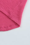 Pink Waffle Knit Button Up Casual Shirt-Tops-MomFashion