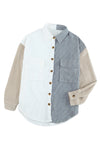 White Color Block Button Shirt with Pocket-Tops-MomFashion