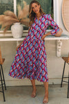 Abstract Geometric Print Long Sleeve High Waist Dress-Dresses-MomFashion