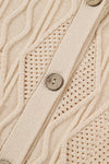 Apricot Plus Size Knitted Hollow out Button up Cardigan-Plus Size-MomFashion