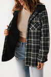 Black Plaid Pattern Sherpa Lined Hooded Shacket-Outerwear-MomFashion