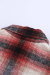 Red Turn down Neck Plaid Pocket Button Closure Coat-Outerwear-MomFashion