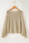 Apricot Lantern Sleeve Eyelets Textured Knit Sweater-Tops-MomFashion