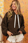 Dark Brown Bubble Textured Waffle Hoodie-Tops-MomFashion