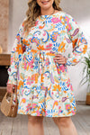 Orange Paisley Floral Print Belted Plus Size Dress-Plus Size-MomFashion