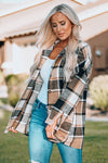 Plaid Print Buttoned Shirt Jacket-Outerwear-MomFashion