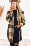 Khaki Plaid Button-Down Flap Pocket Long Shacket-Outerwear-MomFashion