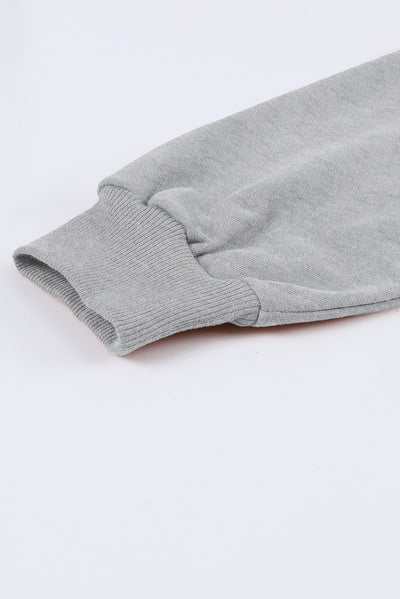 Gray Zipped Funnel Neck Kangaroo Pocket Sweatshirt-Tops-MomFashion