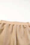 Khaki Piping Trim Long Sleeve Terry Shorts Set-Loungewear-MomFashion