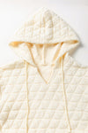 Beige Quilted V Neck Hoodie Drawstring Shorts Set-Loungewear-MomFashion