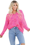 Dark Pink Colorful Spots Knitted V Neck Casual Sweater-Tops-MomFashion