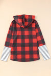 Fiery Red Christmas Plaid Striped Patchwork Drawstring Hoodie-Tops-MomFashion