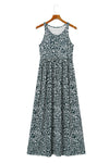 Gray Leopard Print Pocketed Sleeveless Maxi Dress-Dresses-MomFashion