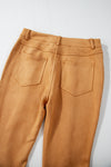 Brown Exposed Seam Flare Suede Pants with Pockets-Bottoms-MomFashion