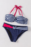 Blue Halter Bandeau Striped Bikini-Swimwear-MomFashion