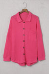 Pink Waffle Knit Button Up Casual Shirt-Tops-MomFashion