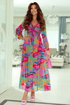 Multicolor Wild Lotus Ruffle Tiered Maxi Dress-Dresses-MomFashion