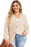 Apricot Plus Size Knitted Hollow out Button up Cardigan-Plus Size-MomFashion