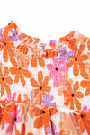 Orange Ruffled Sleeve Smocked Floral Top-Tops-MomFashion