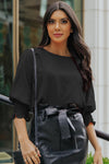 Black Smocked Wrist Shift Top-Tops-MomFashion