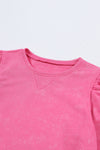 Rose Vintage Washed Puff Sleeve Sweatshirt-Tops-MomFashion