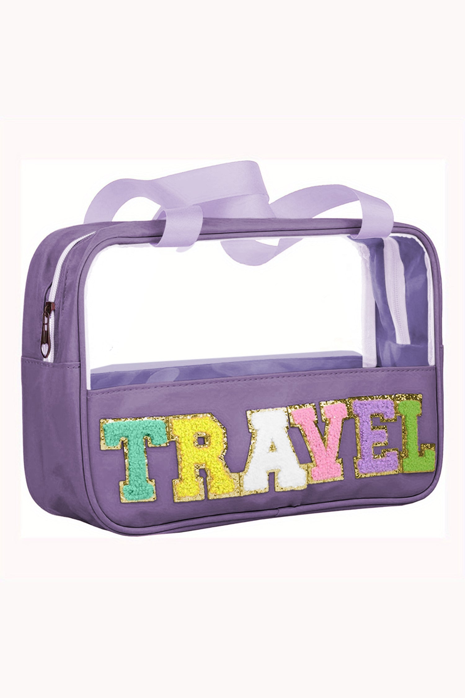 Purple TRAVEL Chenille Letter Clear PVC Makeup Bag-Accessories-MomFashion