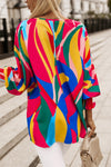 Multicolor Abstract Print Smocked Puff Sleeve Blouse-Tops-MomFashion