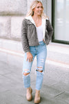 Gray Corduroy Sherpa Snap Button Flap Jacket-Outerwear-MomFashion