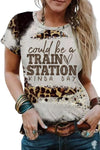 Brown TRAIN STATION Graphic Leopard Print T Shirt-Graphic-MomFashion