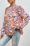 Multicolour Floral Bishop Sleeve Frilled Round Neck Blouse-Tops-MomFashion