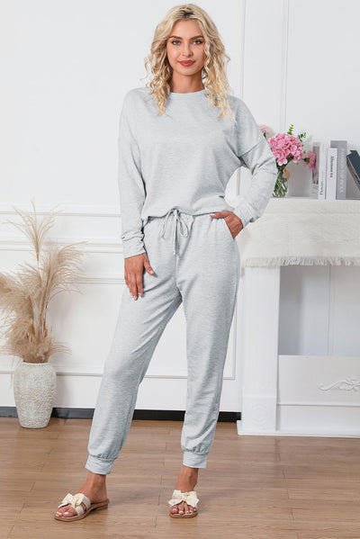 Gray Long Sleeve Pullover and Jogger Pants Lounge Set-Loungewear-MomFashion